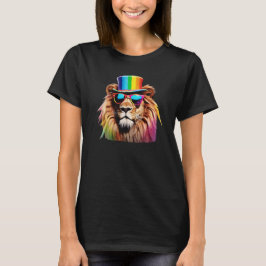 Camiseta divertida de león arcoíris para damas