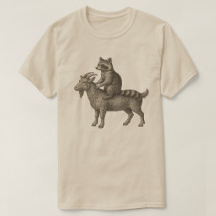 Camiseta Divertida de Mapache Montando Cabra – Mem