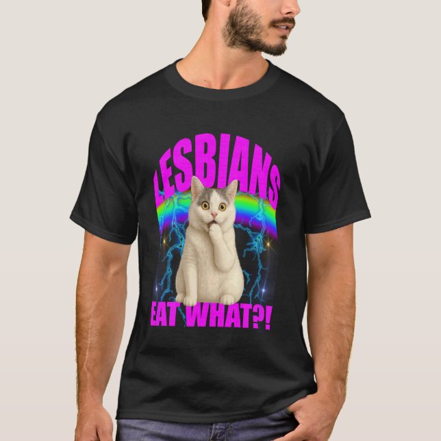 Camiseta divertida de meme de gato Lesbianas comen (Anverso)