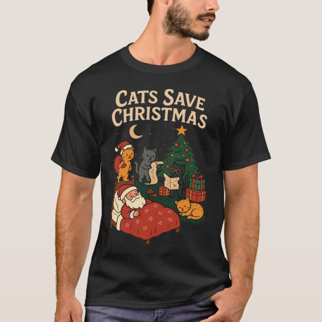 Camiseta divertida de Navidad con gatos que salvan (Anverso)