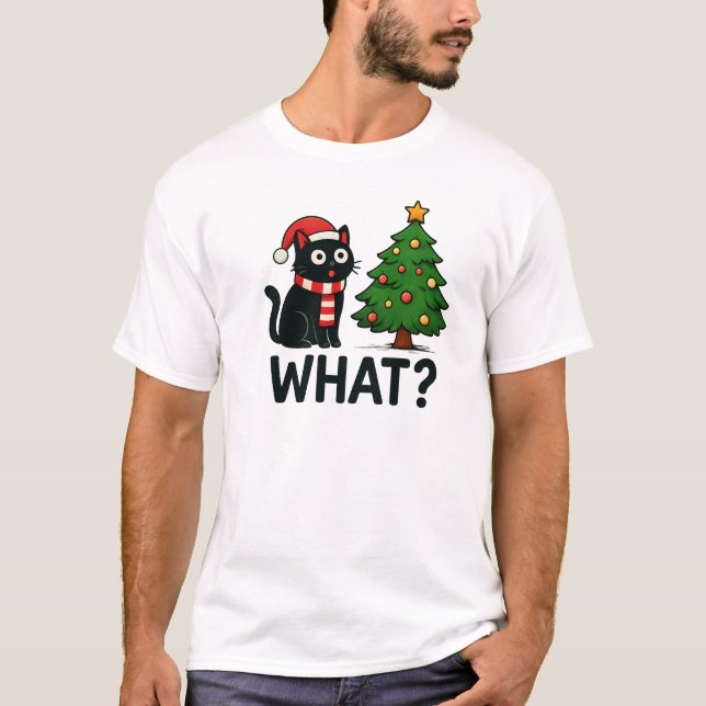 Camiseta divertida de Navidad de gato - "¿Qué árbo (Anverso)