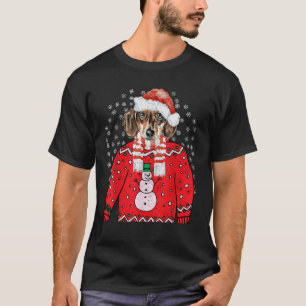 Camiseta divertida de Navidad fea de perro salchic