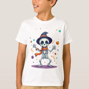 Camiseta divertida de niños esqueleto bailando en