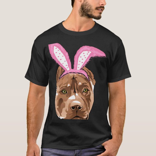 Camiseta divertida de Pascua Pitbull orejas de con (Anverso)