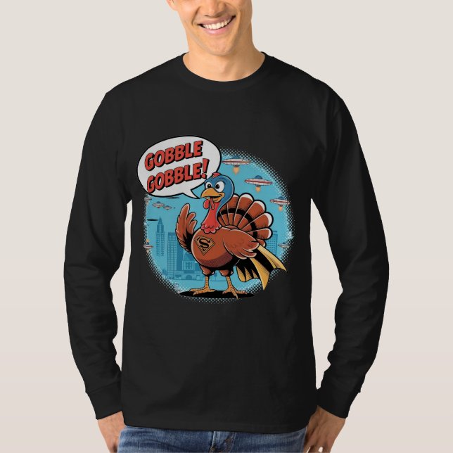 Camiseta Divertida de Pavo Superhéroe Cómic Gobble (Anverso)