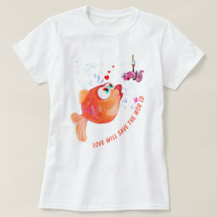 Camiseta divertida de peces y gusanos - texto Pers