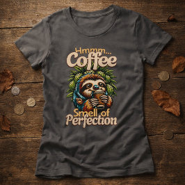 Camiseta Divertida de Perezoso Bebedor de Café