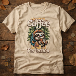 Camiseta Divertida de Perezoso Bebedor de Café