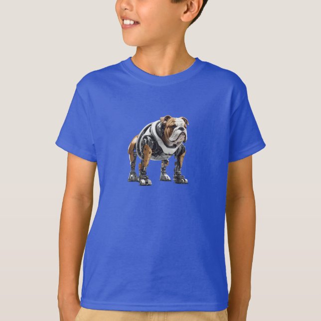 Camiseta divertida de perro robot Bulldog para niñ (Anverso)