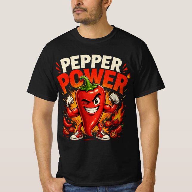 Camiseta Divertida de Pimienta Picante Poderosa (Anverso)