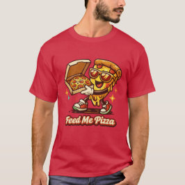 Camiseta Divertida de Pizza Retro 'Aliméntame Pizz
