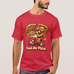 Camiseta Divertida de Pizza Retro 'Aliméntame Pizz