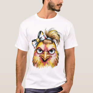 Camiseta divertida de pollo gruñón con lazo floral