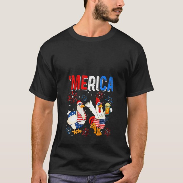 Camiseta divertida de pollo para mujeres 4 de juli (Anverso)