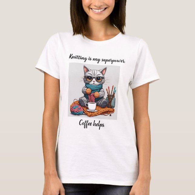 Camiseta divertida de punto Superpoder Gato (Anverso)