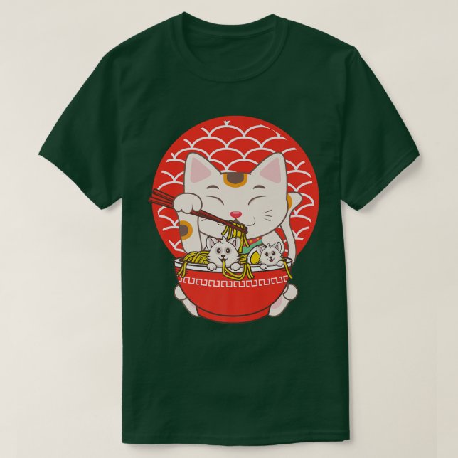 Camiseta Divertida de Ramen Kawaii Anime Gato Comi (Diseño del anverso)