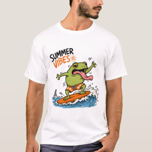 Camiseta divertida de rana surfista con vibracione