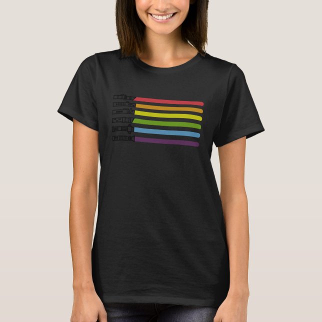 Camiseta Divertida de Sable Gay Arcoíris Mes del O (Anverso)