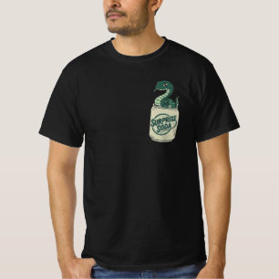 Camiseta divertida de serpiente verde en una lata