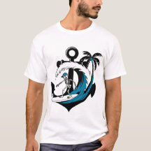 Camiseta divertida de surf con esqueleto playero v