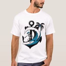 Camiseta divertida de surf con esqueleto playero v