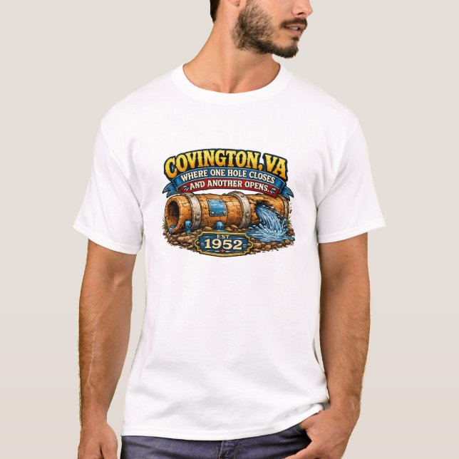 Camiseta Divertida de Tubería de Agua de Covington (Anverso)