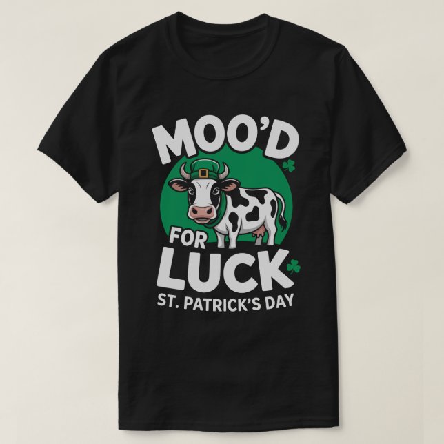 Camiseta divertida de vaca con 'Moo’d for Luck' pa (Diseño del anverso)