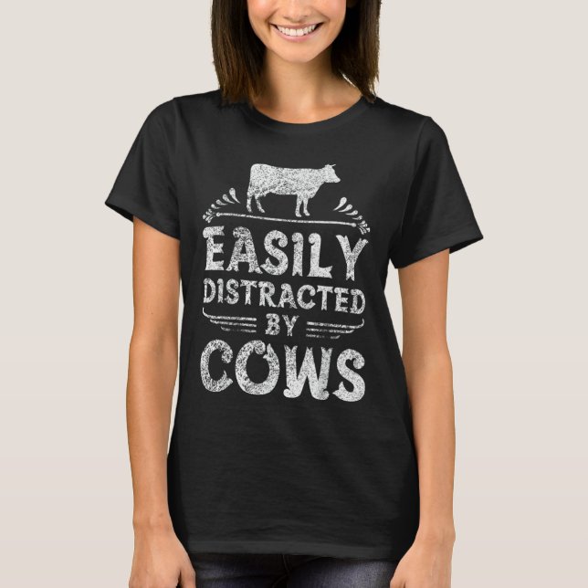 Camiseta Divertida De Vaca Fácilmente Distraído Po (Anverso)