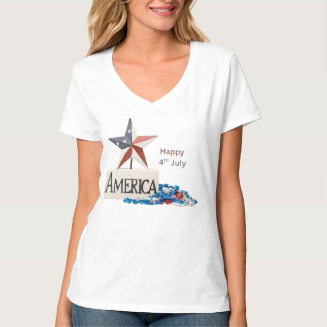 Camiseta divertida del 4 de julio Rojo Blanco y Li (Anverso)