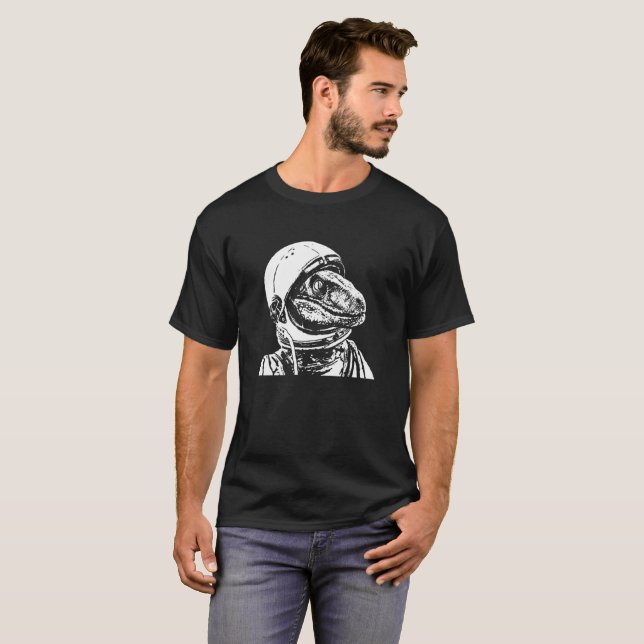 Camiseta divertida del dinosaurio del astronauta (Anverso completo)