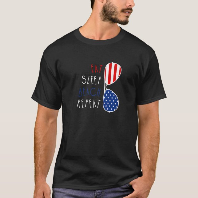 Camiseta Divertida Eat Sleep Beach Repita La Bandera De Ee. (Anverso)