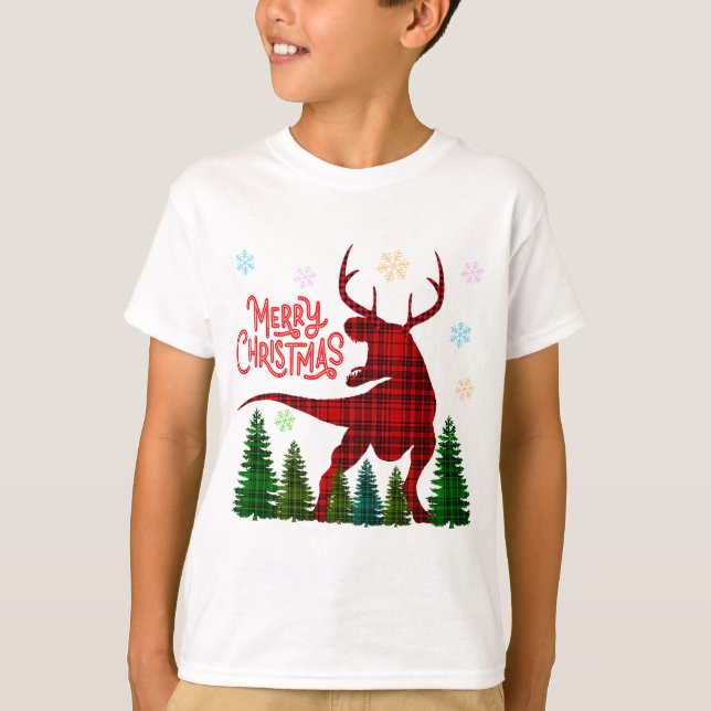Camiseta divertida feliz navidad dinosaurio deer check plai (Anverso)