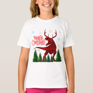 Camiseta divertida feliz navidad dinosaurio deer check plai