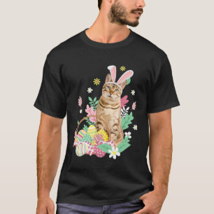 Camiseta Divertida feliz pascua lindo gato conejo huevos ce
