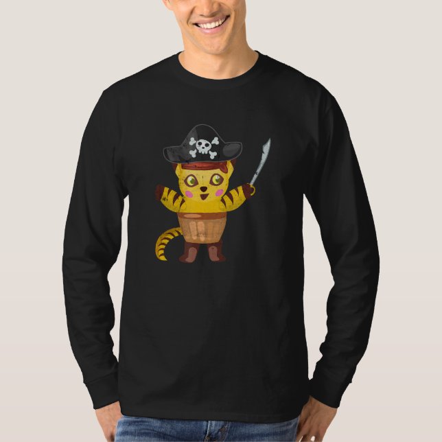 Camiseta Divertida fiesta de cumpleaños del pirata del gato (Anverso)