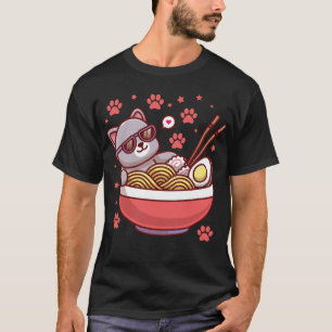 Camiseta divertida japonesa kawaii de ramen de gat