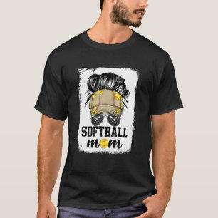 Camiseta Divertida mamá de Softball Vida Moho Bun Gafas de 