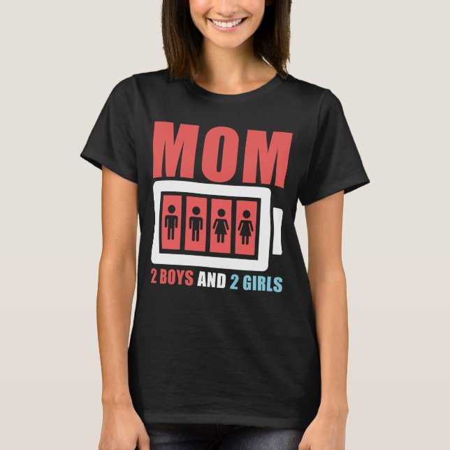 Camiseta divertida mamá dos niños y dos chicas sin (Anverso)