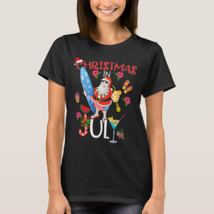 Camiseta Divertida Navidad En Julio Santa Playa De