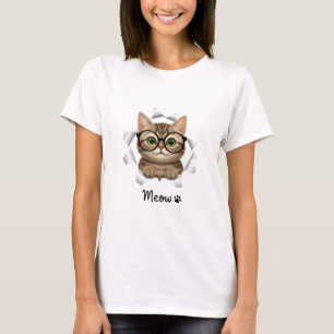 Camiseta divertida para amantes de gatos con gafas