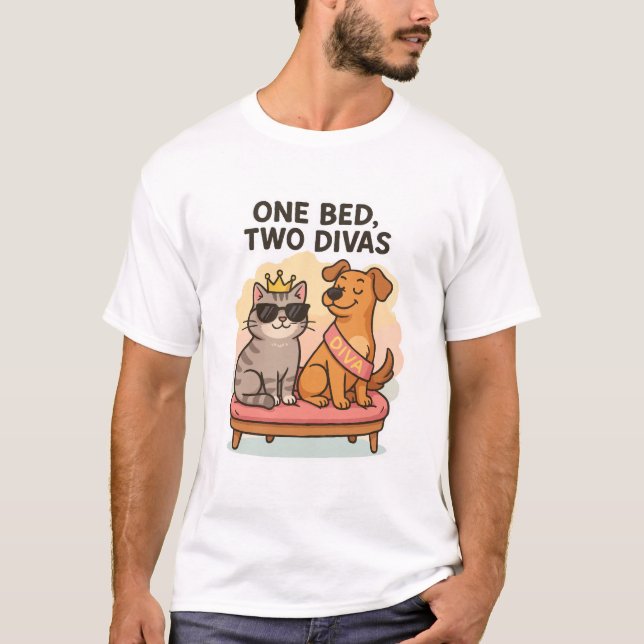Camiseta divertida para gatos y perros - Una cama, (Anverso)