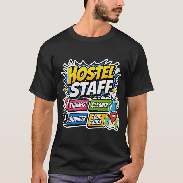 Camiseta divertida para personal de hostal  (Anverso)