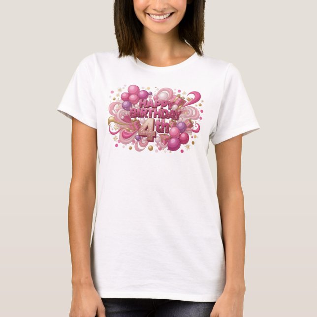 Camiseta divertida rosa FELIZ CUMPLEAÑOS 4º (Anverso)