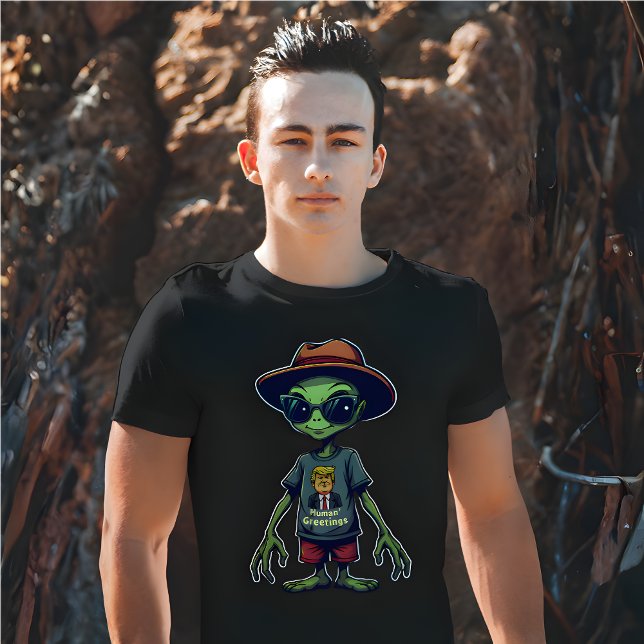 Camiseta Divertida sátira política "Saludos humanos" de Ali (Funny Alien “Human Greetings” Political Satire T-Shirt)