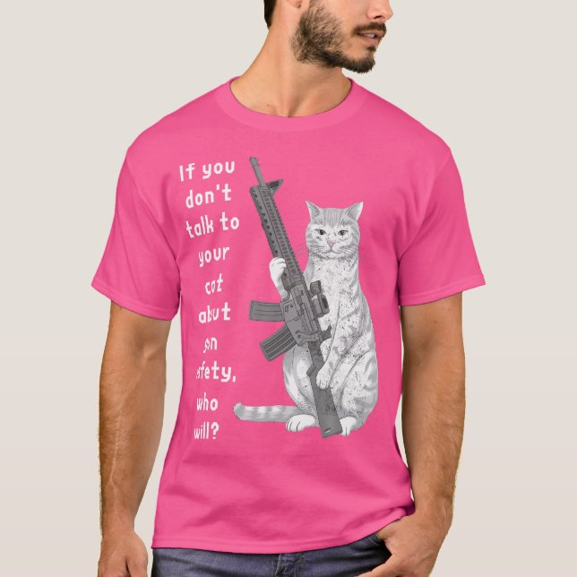 Camiseta Divertida seguridad de gatos habla con tu gato sob (Anverso)