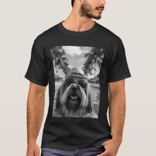 Camiseta Divertida Selfie de Lhasa Apso Perro Vacaciones de