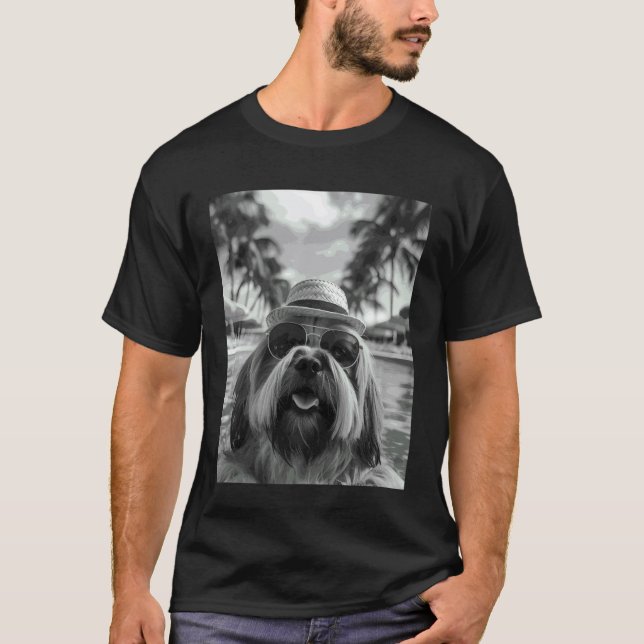 Camiseta Divertida Selfie de Lhasa Apso Perro Vacaciones de (Anverso)