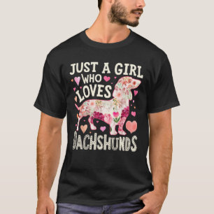 Camiseta Divertida una chica que ama la silueta del perro D