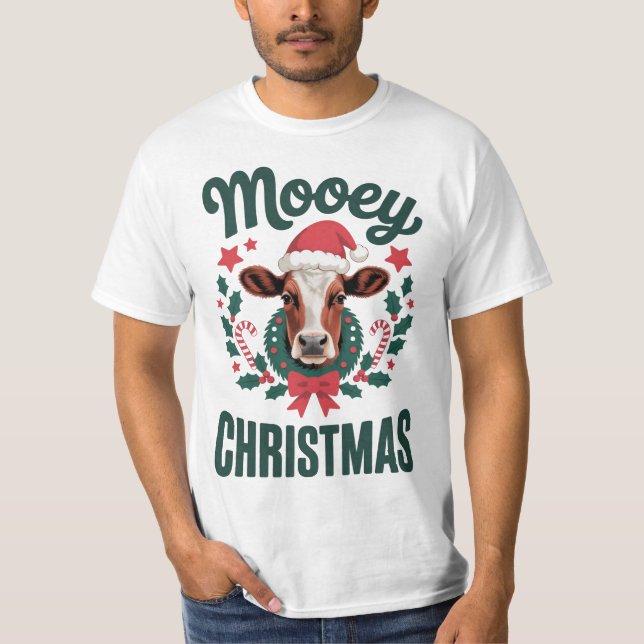 Camiseta Divertida Vaca Fresca Mooey Navidad Granja (Anverso)