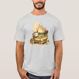 Camiseta divertida y estética de fuego en un conte